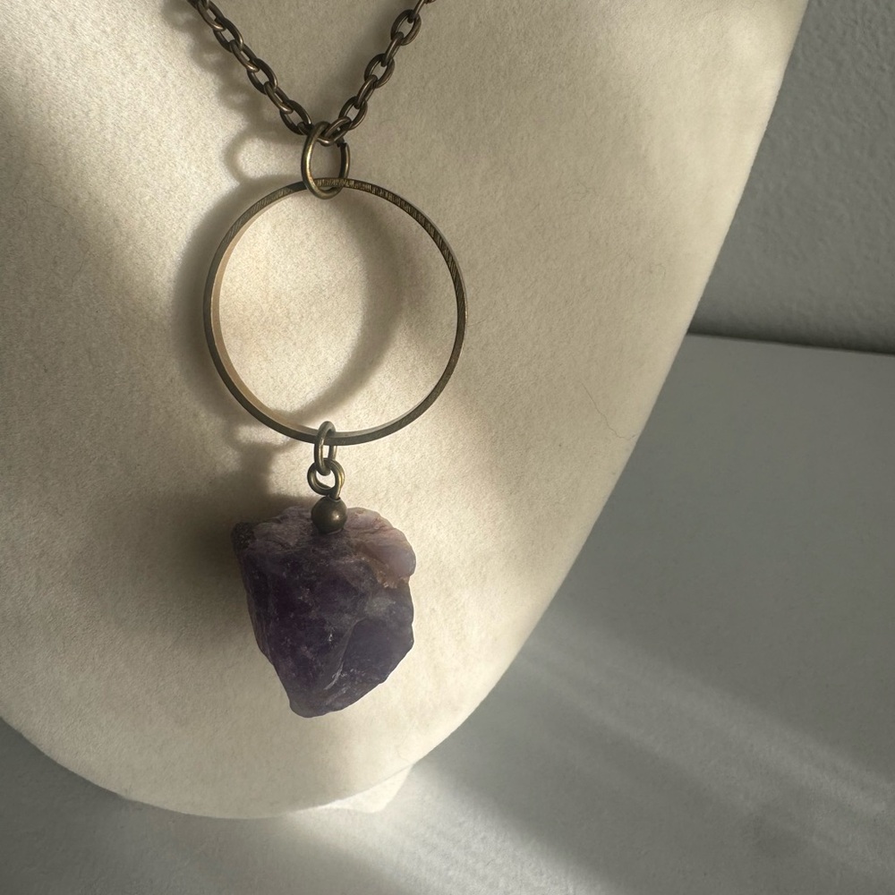 Raw Amethyst Stone Purple Stone Pendant Boho Necklace - Picture 2 of 7